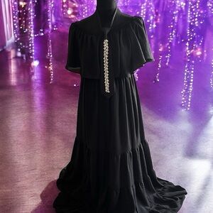 VENUS Black Flutter Sleeve Maxi Gown with a slip.  Rhinestone tie, not included